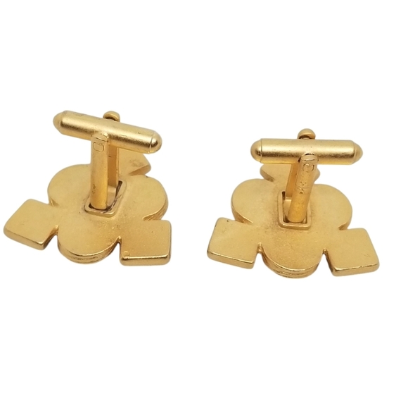 VINTAGE MATTE GOLDTONE & JEWEL TONE CABACHON GEOMETRIC DESIGN MENS CUFFLINKS - Picture 4 of 4